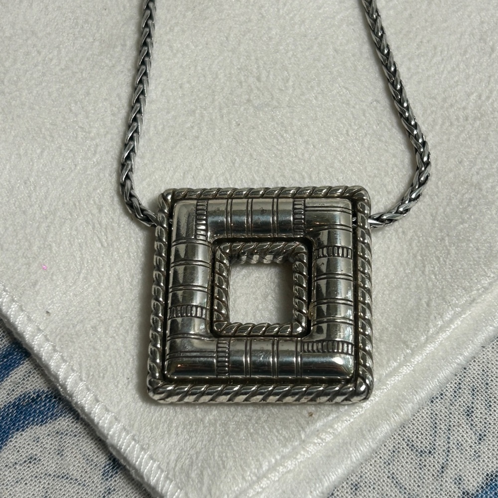 Brighton Cabana Necklace Neutral Tones Square Pendant Silver Plated 18"L - Picture 8 of 15
